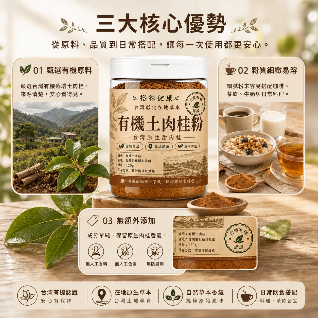 台灣屏東有機肉桂粉三大核心優勢