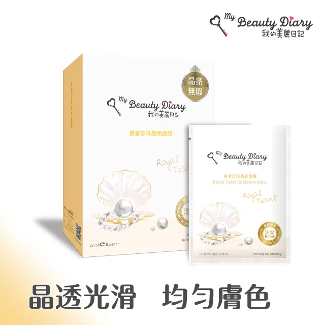 【我的美麗日記】自然鑰匙篇 皇室珍珠晶亮面膜 3組24入｜珍珠亮采面膜・保濕修護・改善暗沉打造晶亮美肌