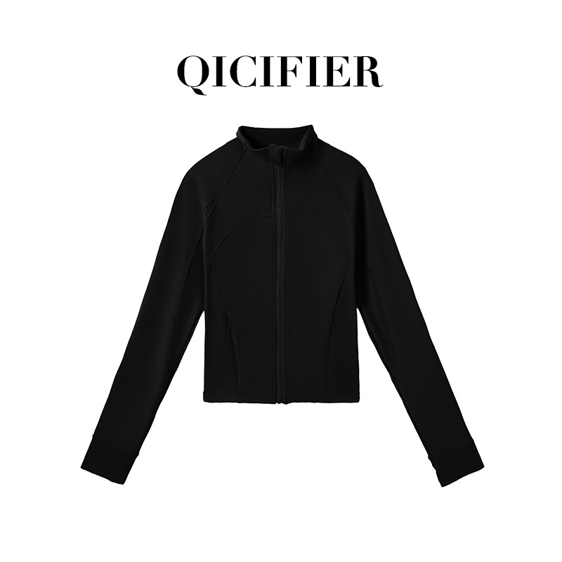 QCFE Ribbed Stand-Collar Fitted Jacket SY2610