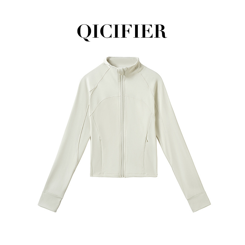 QCFE Ribbed Stand-Collar Fitted Jacket SY2610