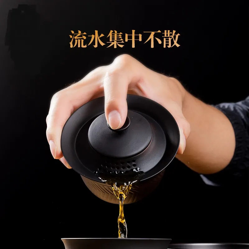 紫陶茶具三才蓋碗