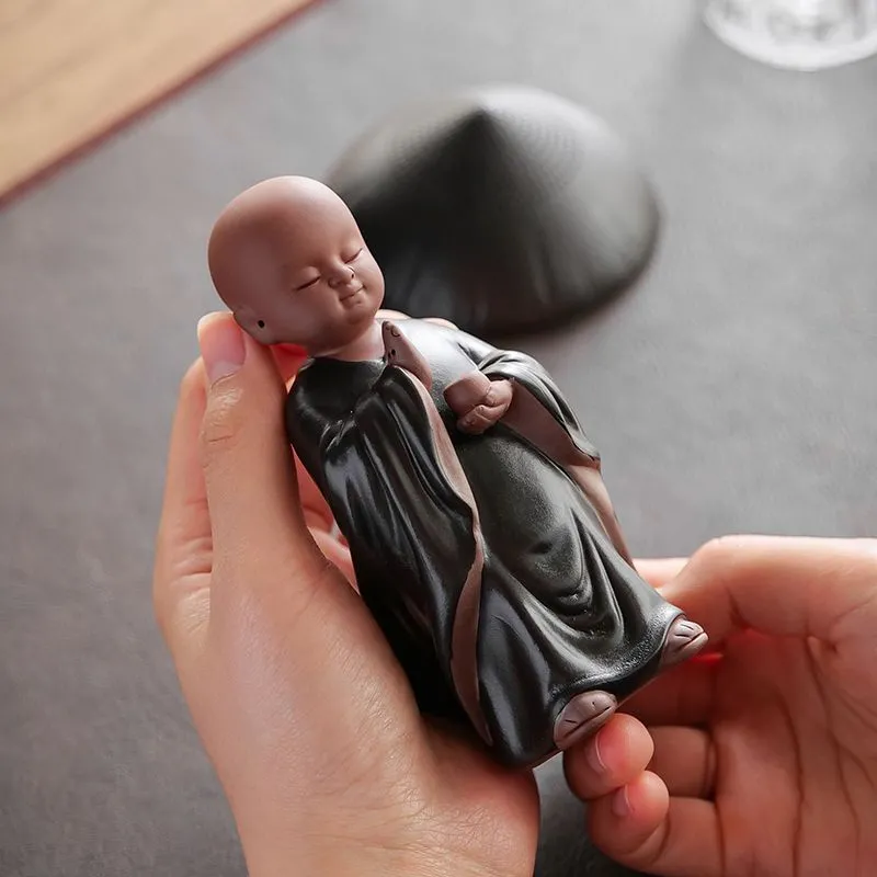 禪意擺件陶瓷鬥笠茶漏創意小和尚