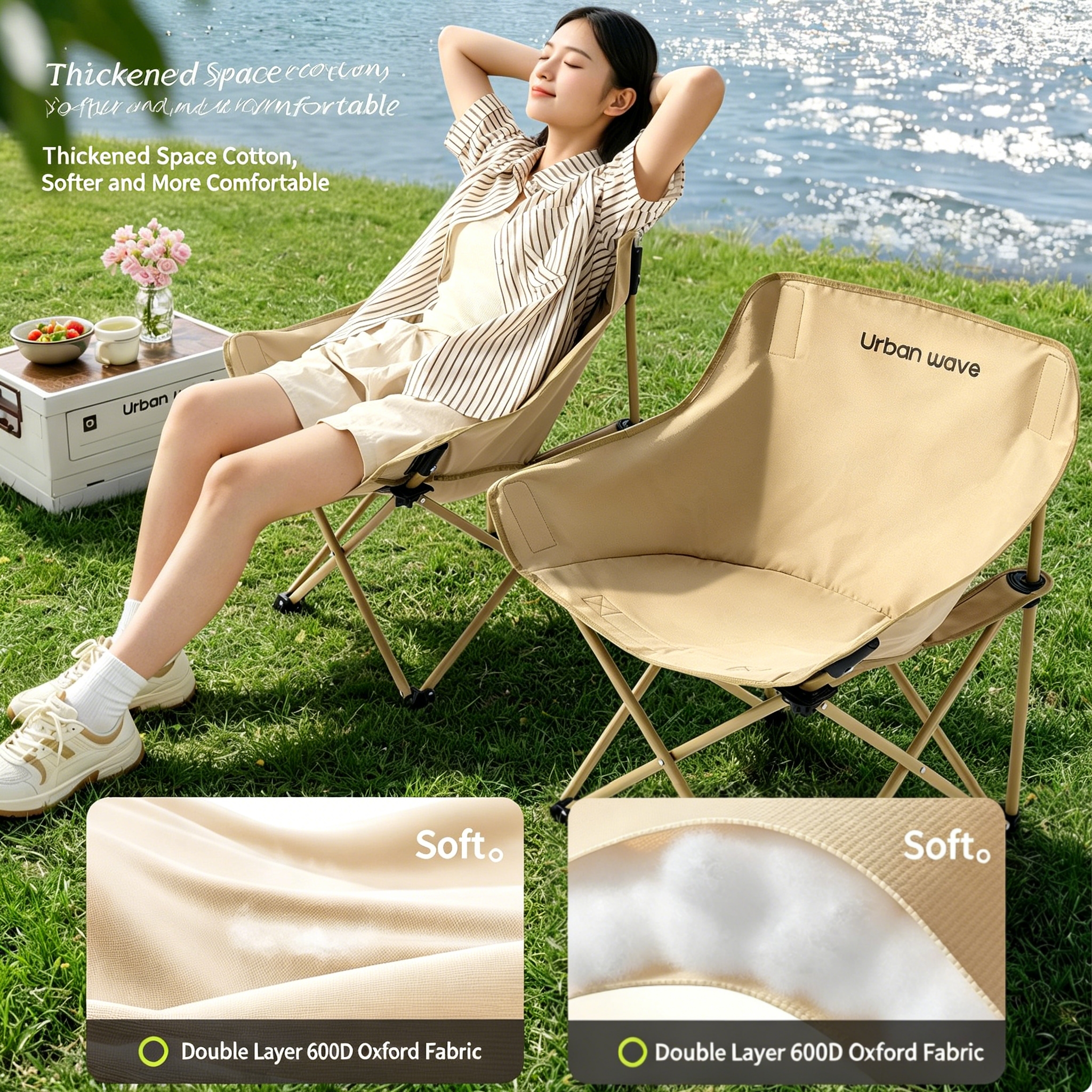 Outdoor folding chair - Moon Chair, thick steel pipe, portable, high-backed, moon-shaped chair, for fishing, setting up a stall, camping.