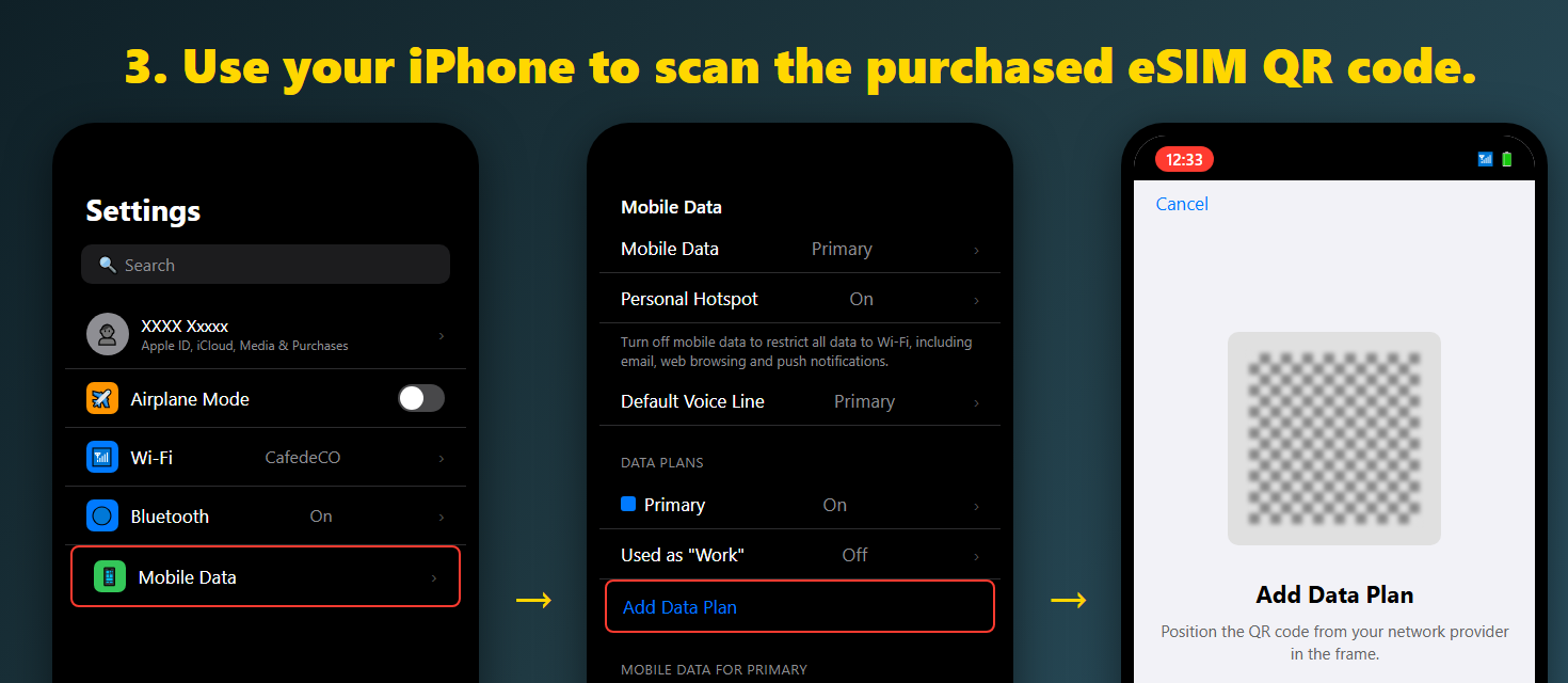 How to install a travel eSIM using a QR code
