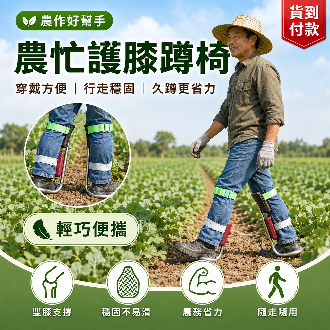 農忙好幫手！跪坐兩用護膝蹲椅｜久蹲不累 採收更省力｜貨到付款