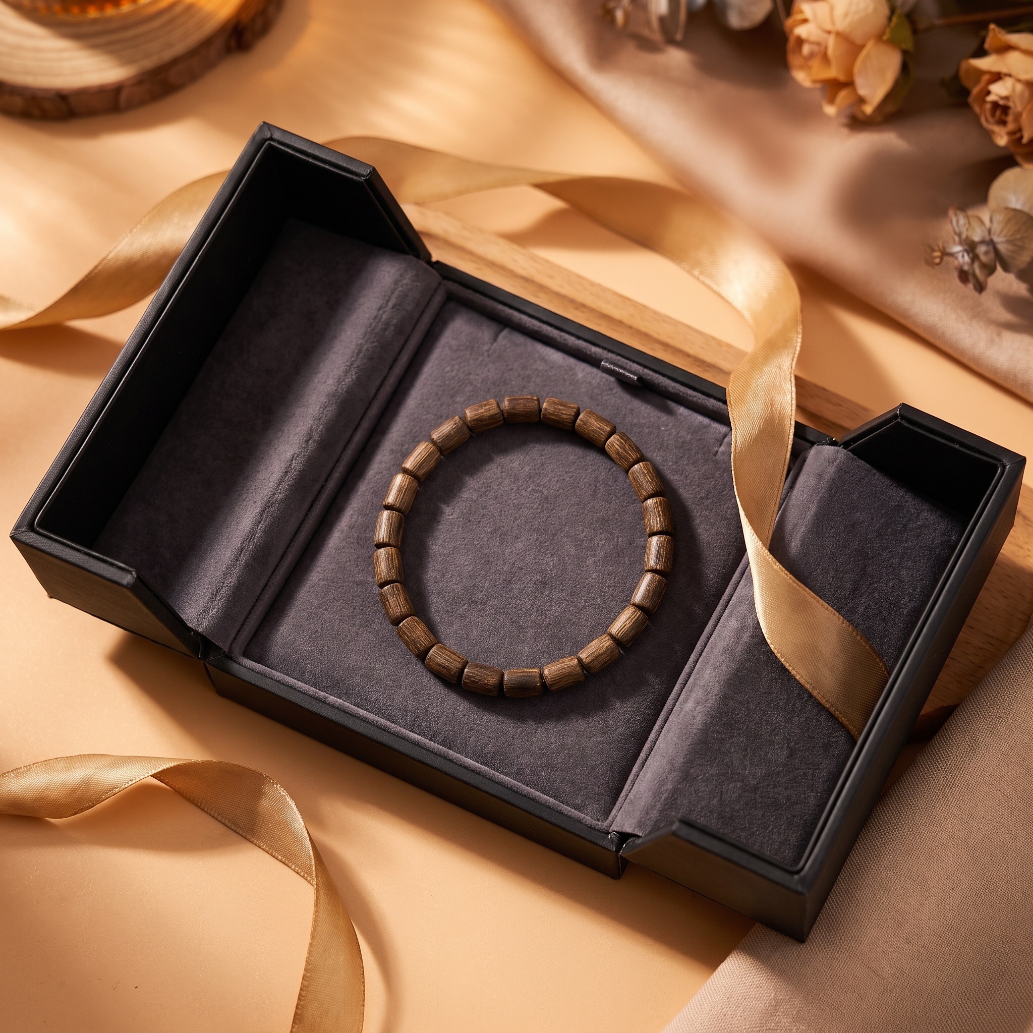 5MM Single-Circle Purple Kinam Agarwood Barrel Beads Bracelet