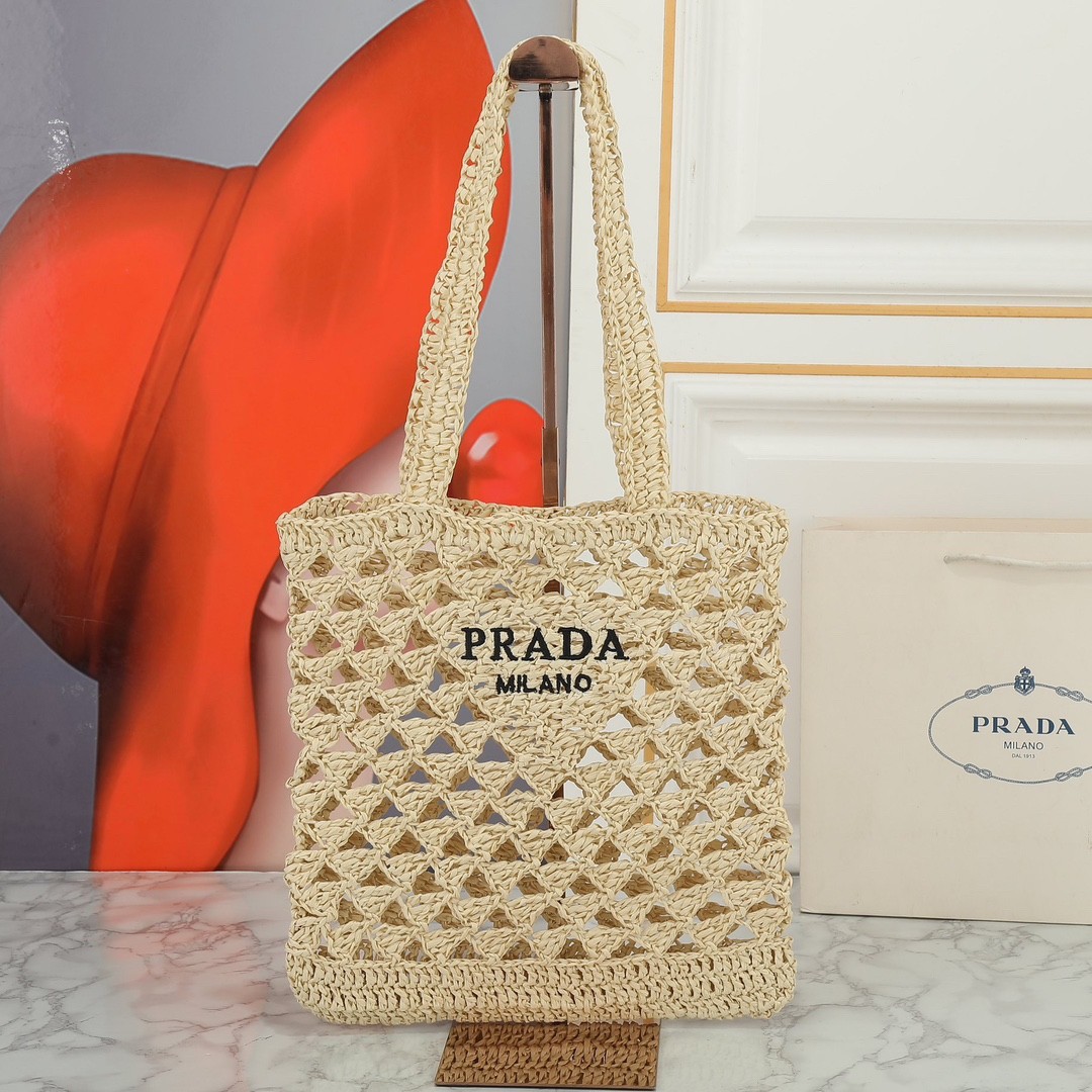 【PRADA旗艦店】プラダ わら編みバッグ 30*31CM