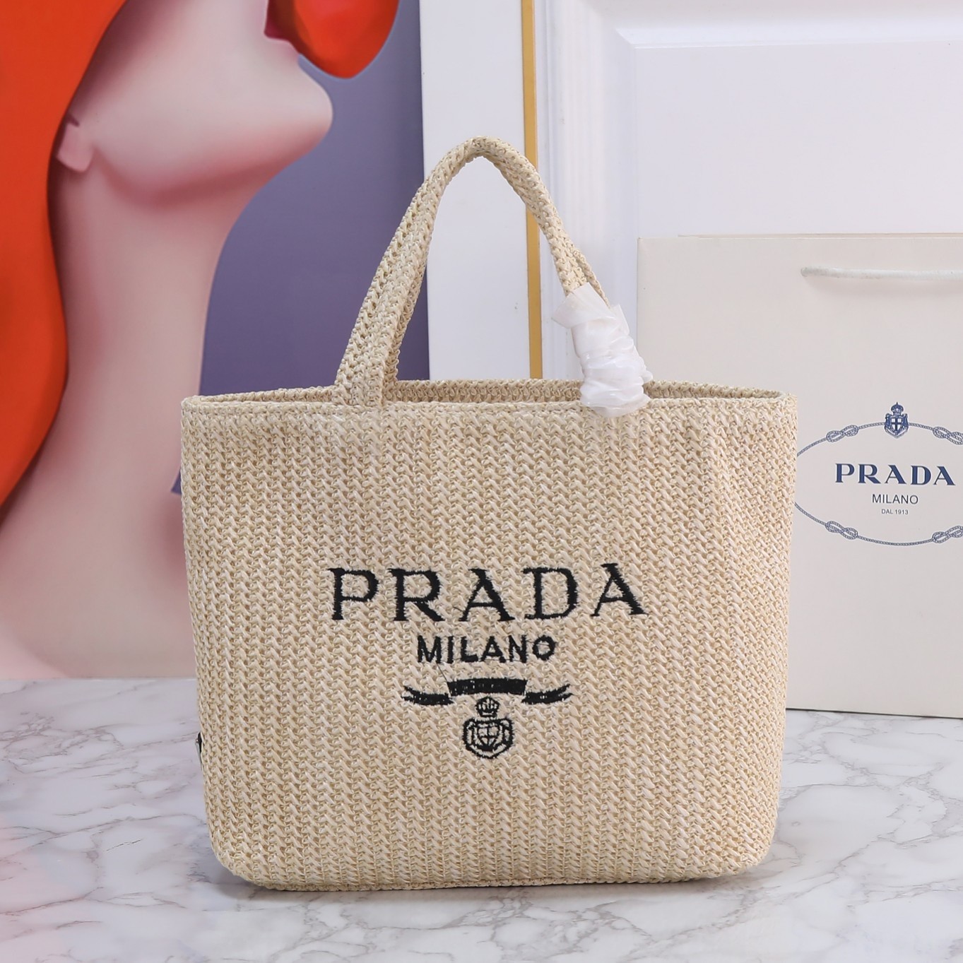 【PRADA旗艦店】プラダ わら編みバッグ 23*22CM