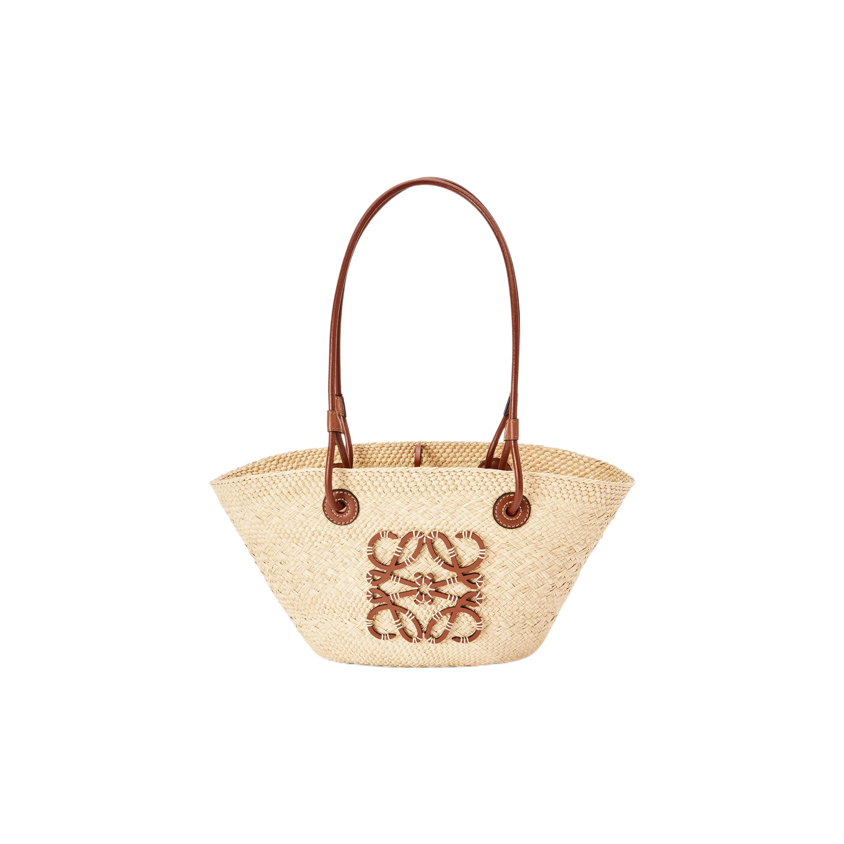 Loewe羅意威Anagram Basket刺繍エンブレム草編みショッピングバッグ
