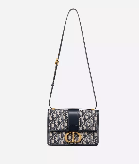 【DIOR】ブルー “30 MONTAIGNE” ディオール オブリーク ジャカード キャンバス フラップ チェーンクラッチバッグ