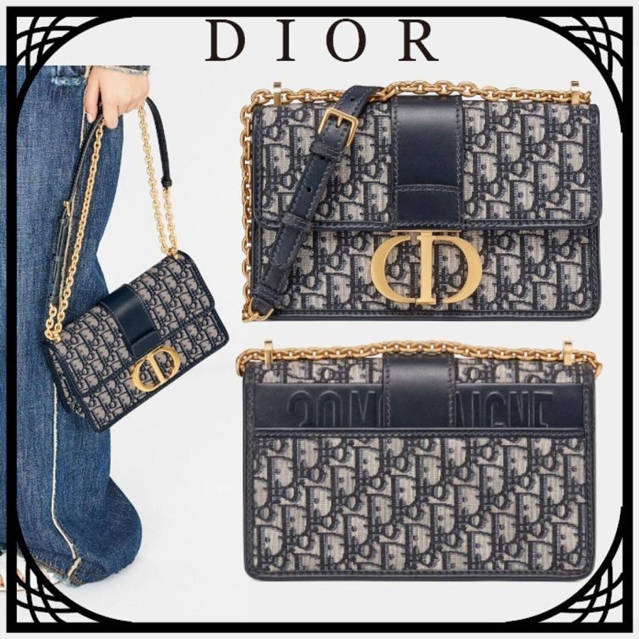 【DIOR】ブルー “30 MONTAIGNE” ディオール オブリーク ジャカード キャンバス フラップ チェーンクラッチバッグ