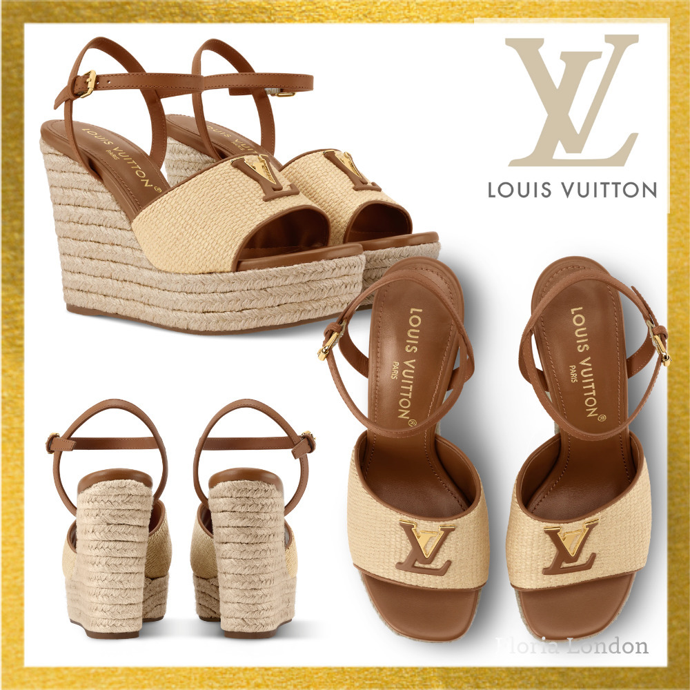 脚長 美脚 安定感 ◆ LV ラフィア ウェッジ エスパドリーユ