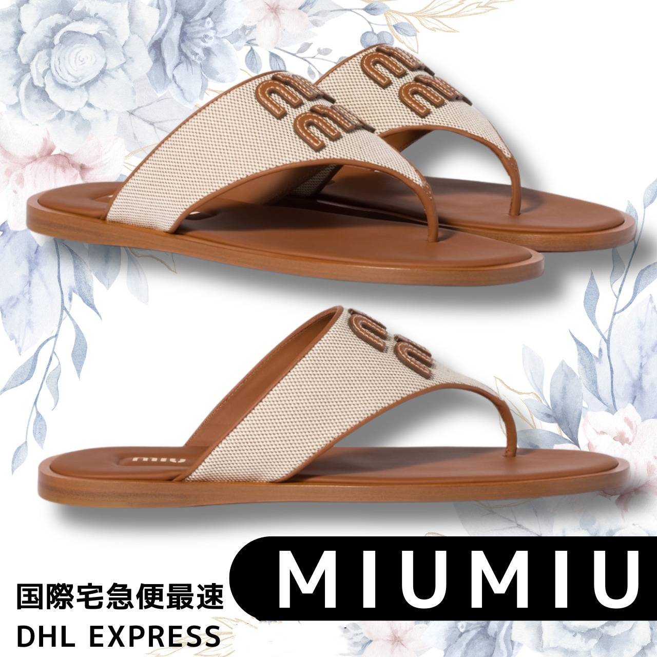 *MIUMIU*トングサンダル ロゴ入 レザーミュール