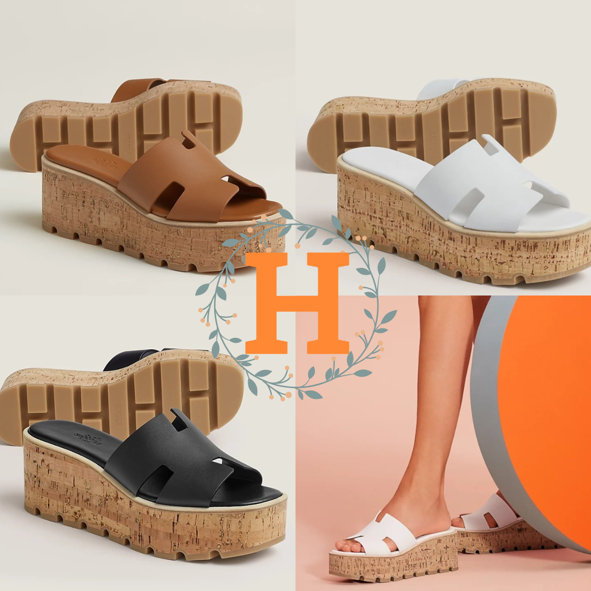 上品♪*Hermes*Eze 30*厚底ウッドヒールサンダル*ゴートスキン