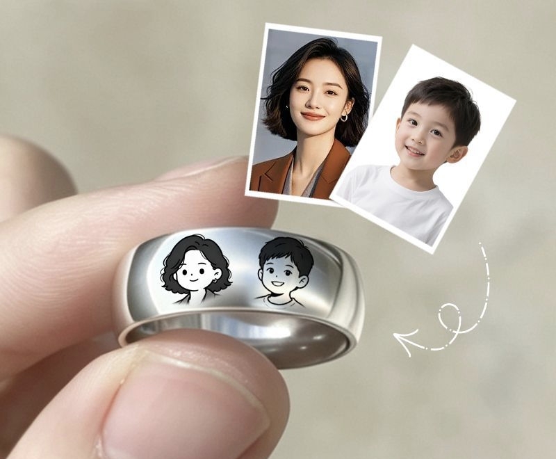 指環訂製個性創意卡通頭像雷射雕刻全家福戒指照片定製男女生禮物