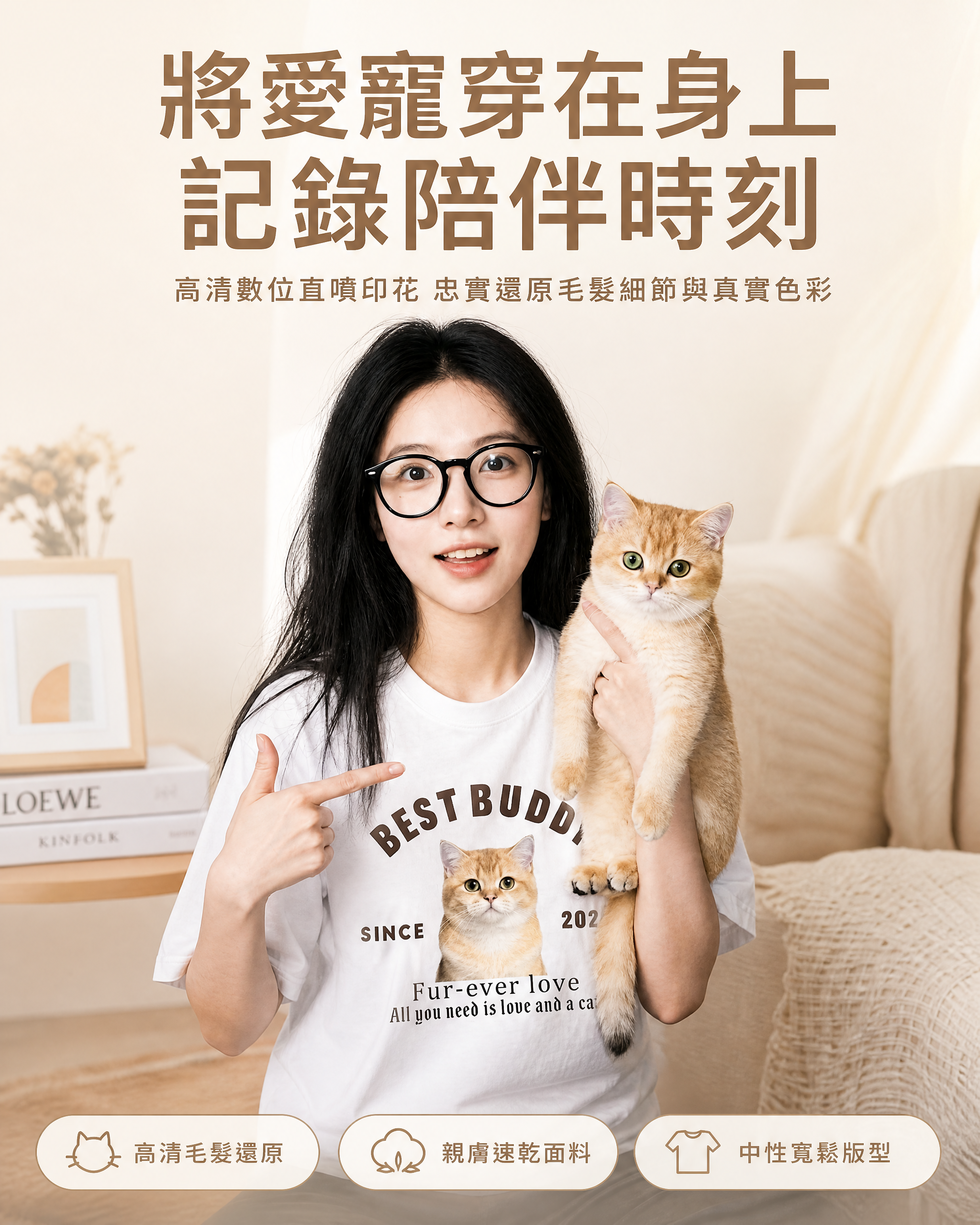 客製毛孩相片 T 恤｜男女同款|可選不同毛孩相片|支持貨到付款