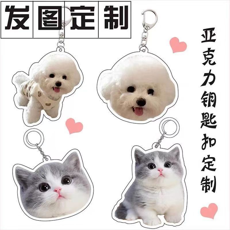 亚克力钥匙扣定制来图定做小猫小狗书包挂件猫咪照片挂饰宠物纪念