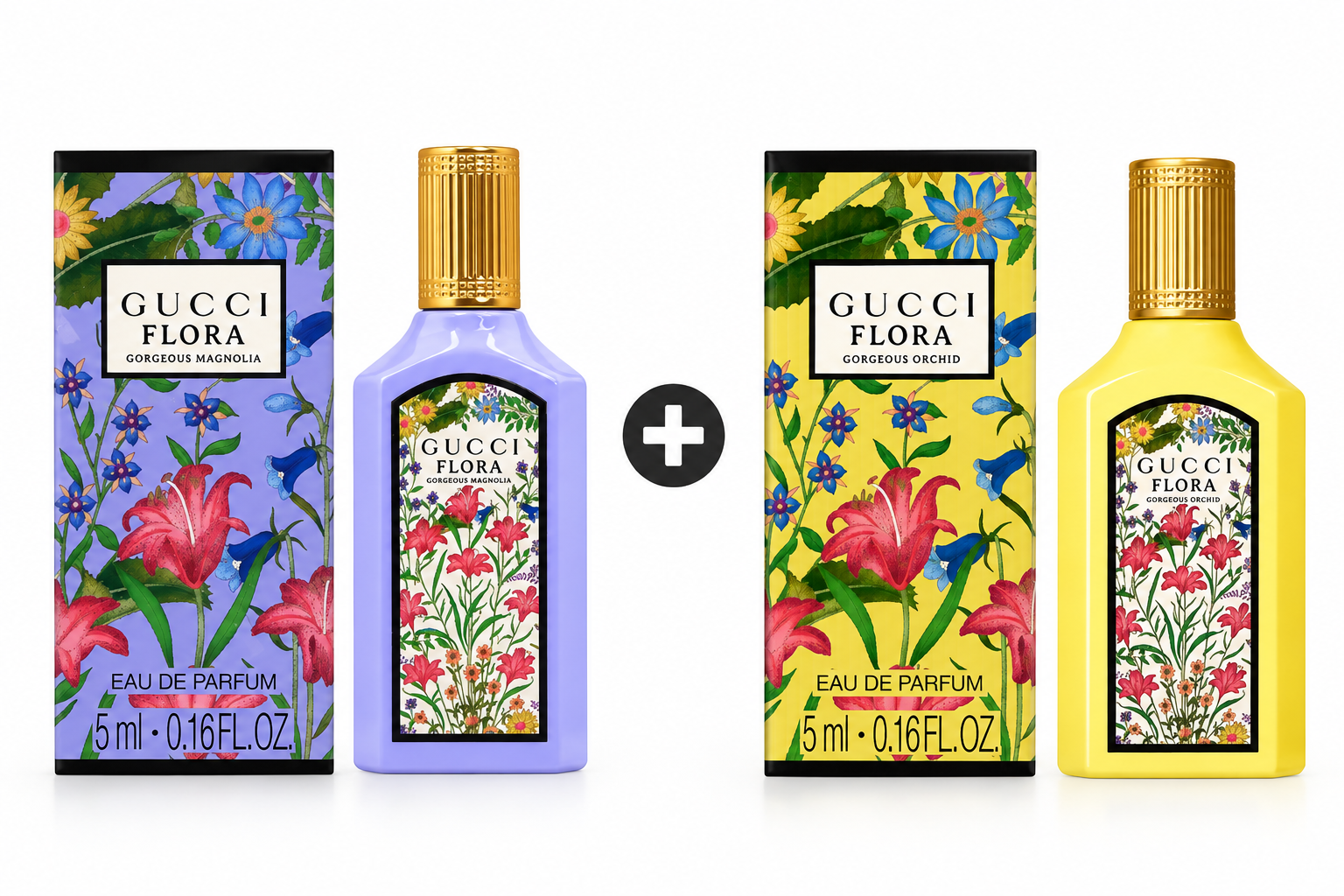 Gucci Flora Gorgeous Magnolia EDP + Gucci Flora Gorgeous Orchid Eau De Parfum 5ml