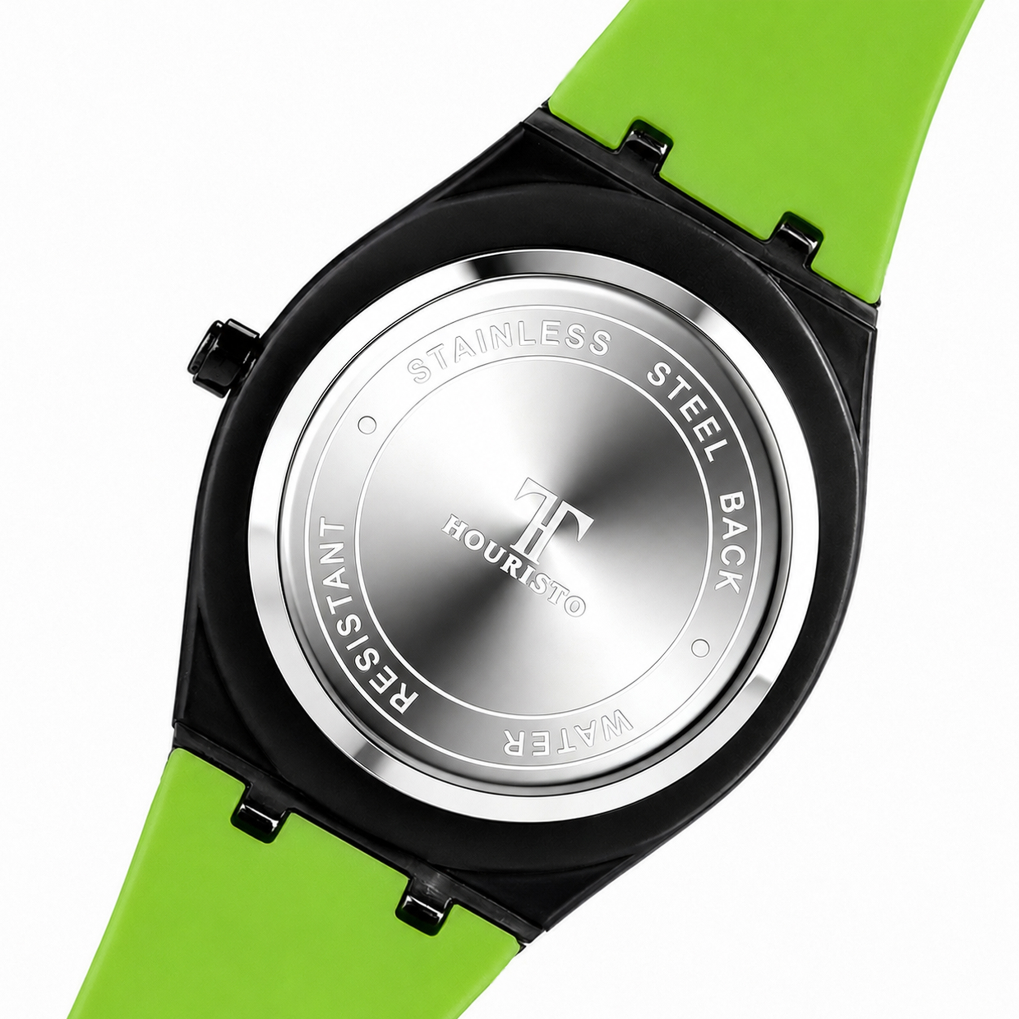 HOURISTO Fashion Watch - Black Octagonal Design Green Accent Water Resistant Sport Casual Watch