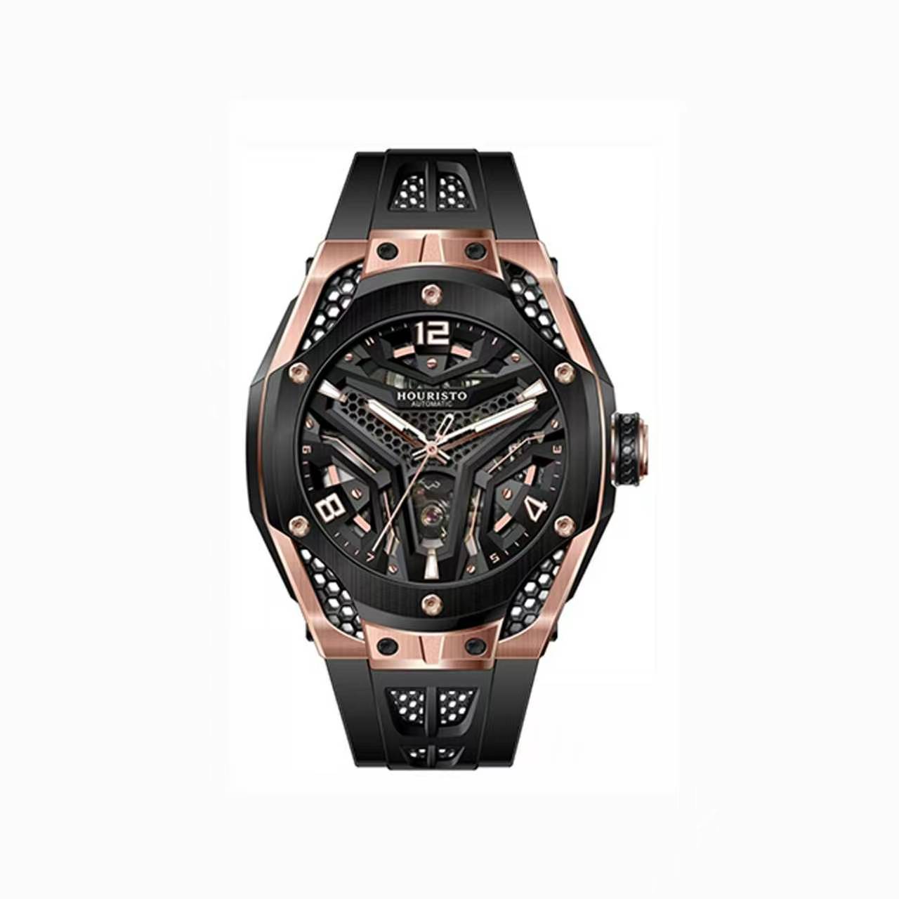 GELATU 6007 Men's Automatic Skeleton Mechanical Watch - Trendy Waterproof Sports Wristwatch with Silicone Strap
