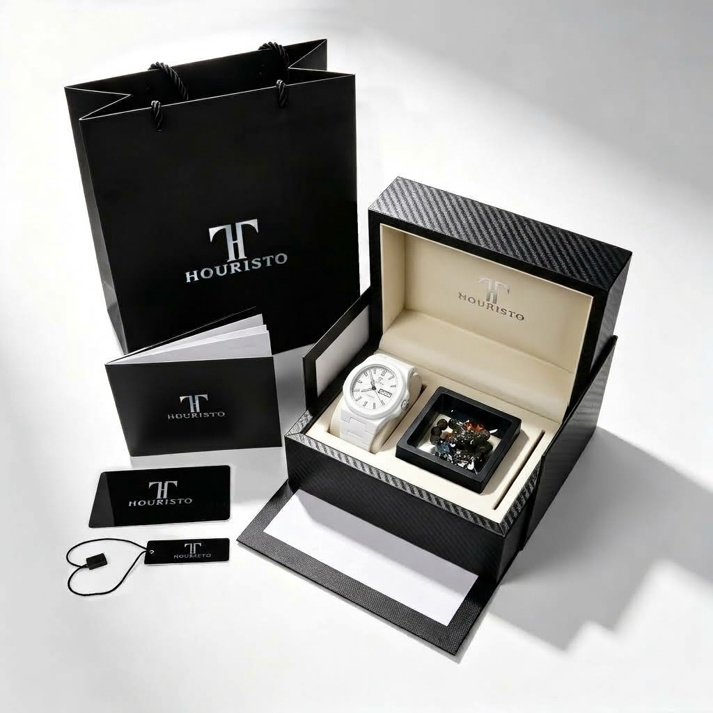 Touristo All-White Integrated Bracelet Watch – Octagonal Case Quartz Watch with Day-Date Window