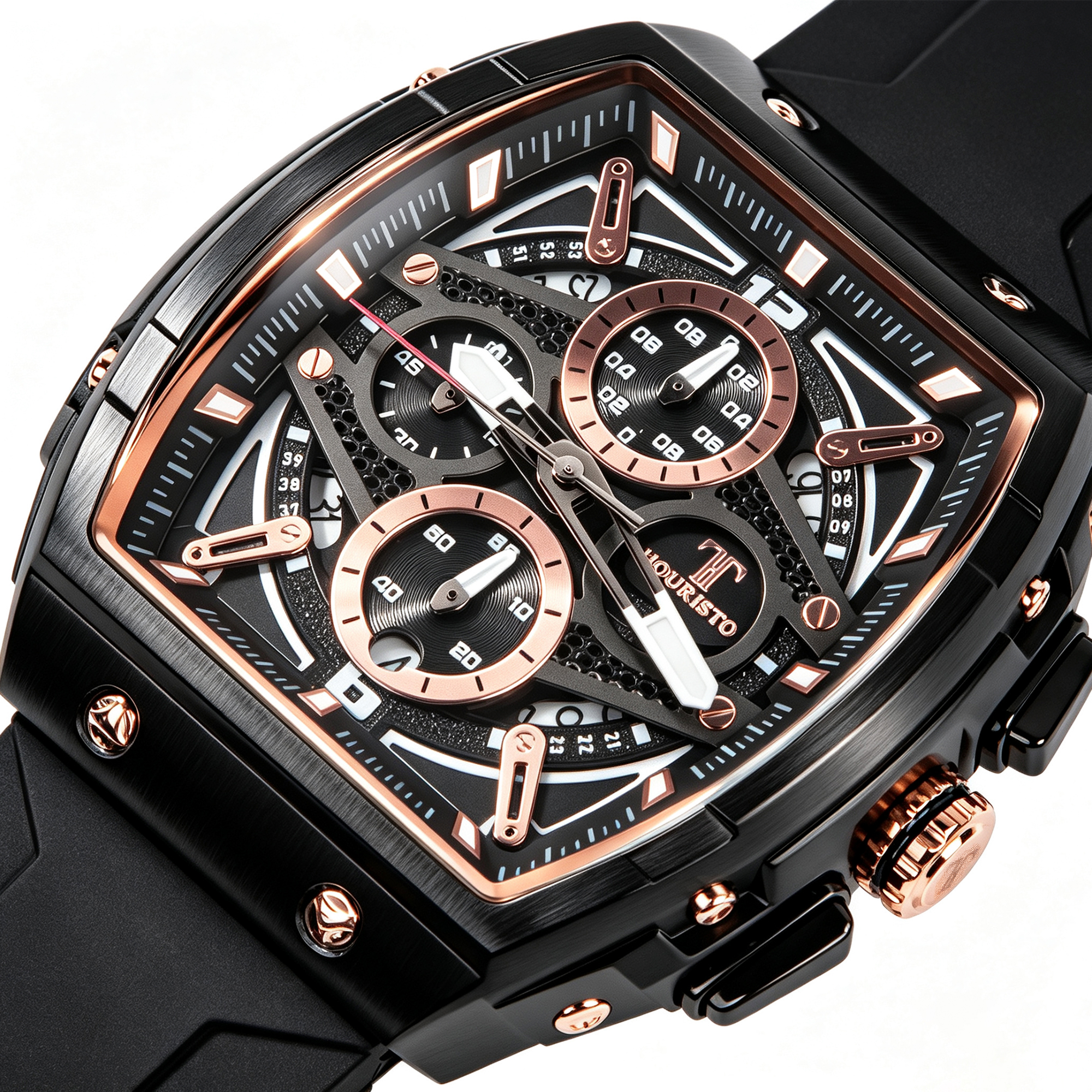 HOURISTO Chronograph Watch - Skeleton Dial Moon Phase Waterproof Sport Watch