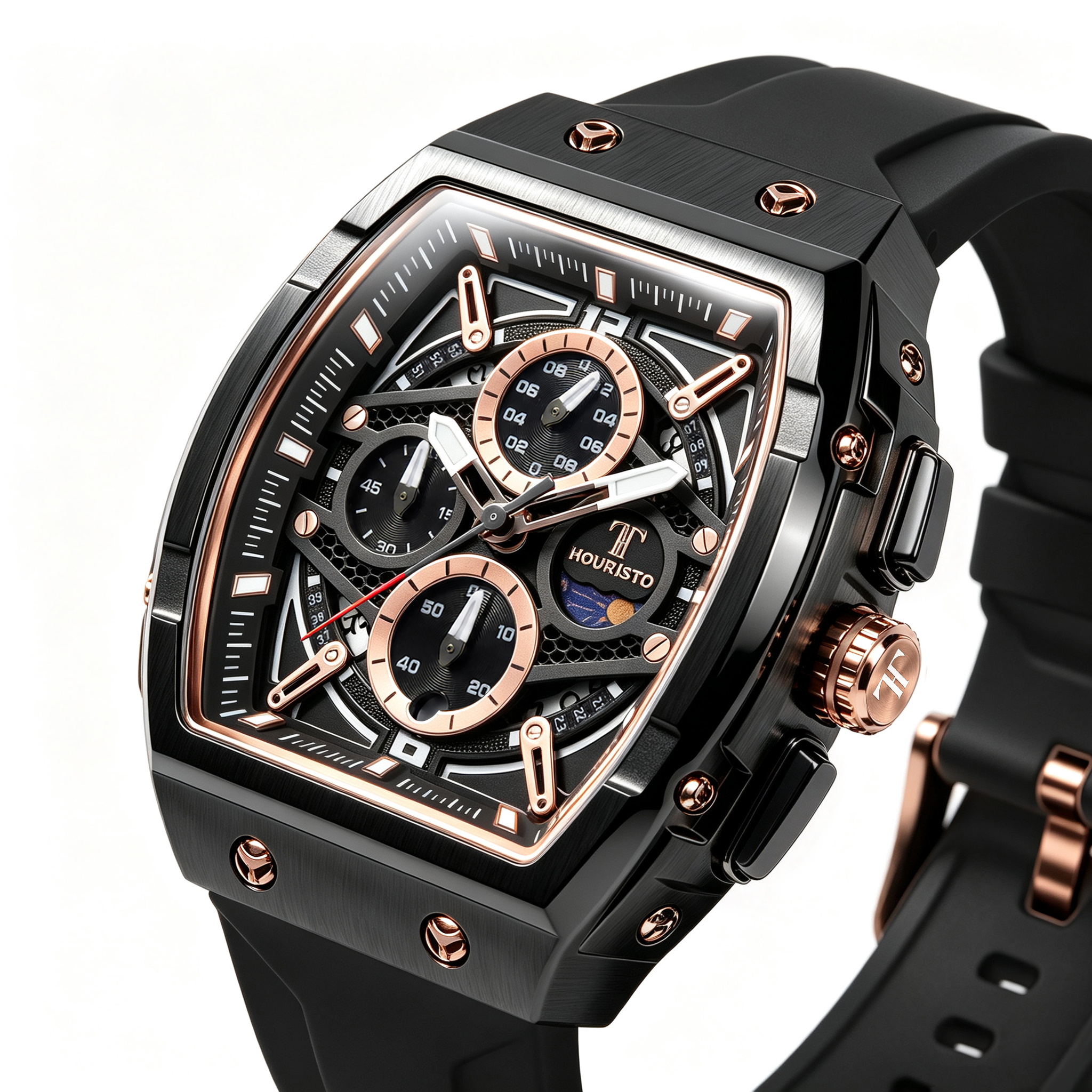 HOURISTO Chronograph Watch - Skeleton Dial Moon Phase Waterproof Sport Watch