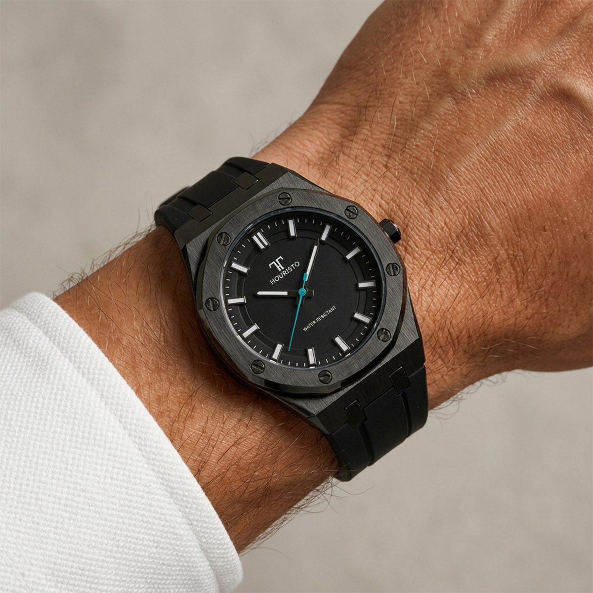 HOURISTO Men's Fashion Watch - Black Octagonal Bezel Water Resistant Sport Casual Watch