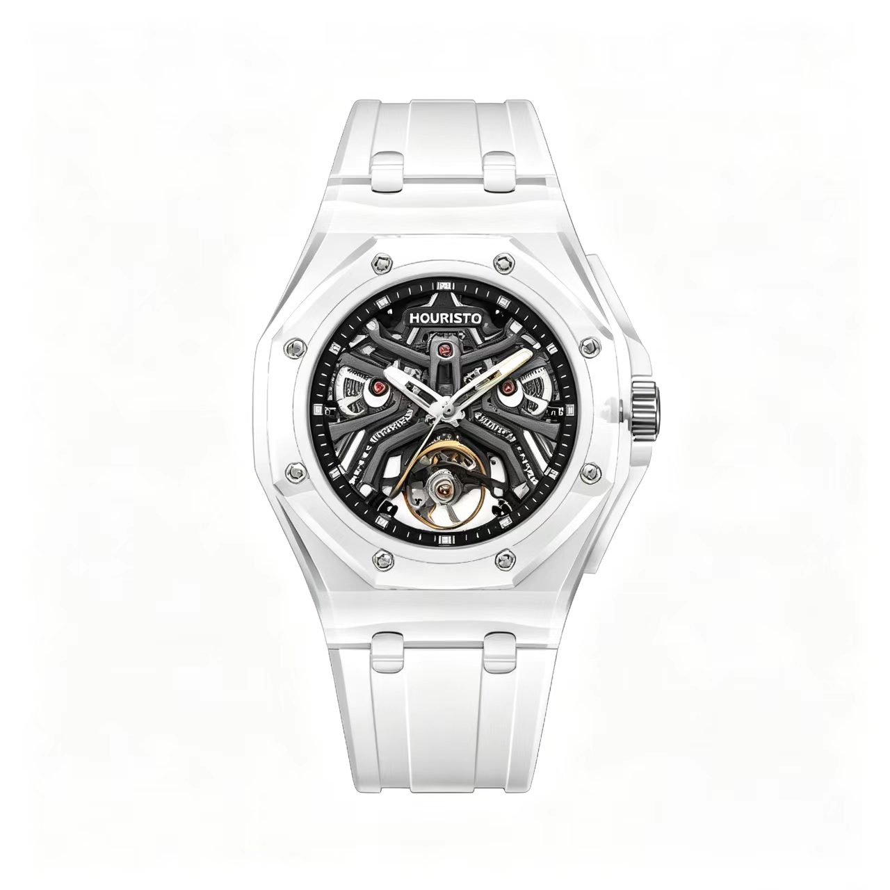 GELATU 8002 Men's Automatic Mechanical Skeleton Watch with Transparent Case