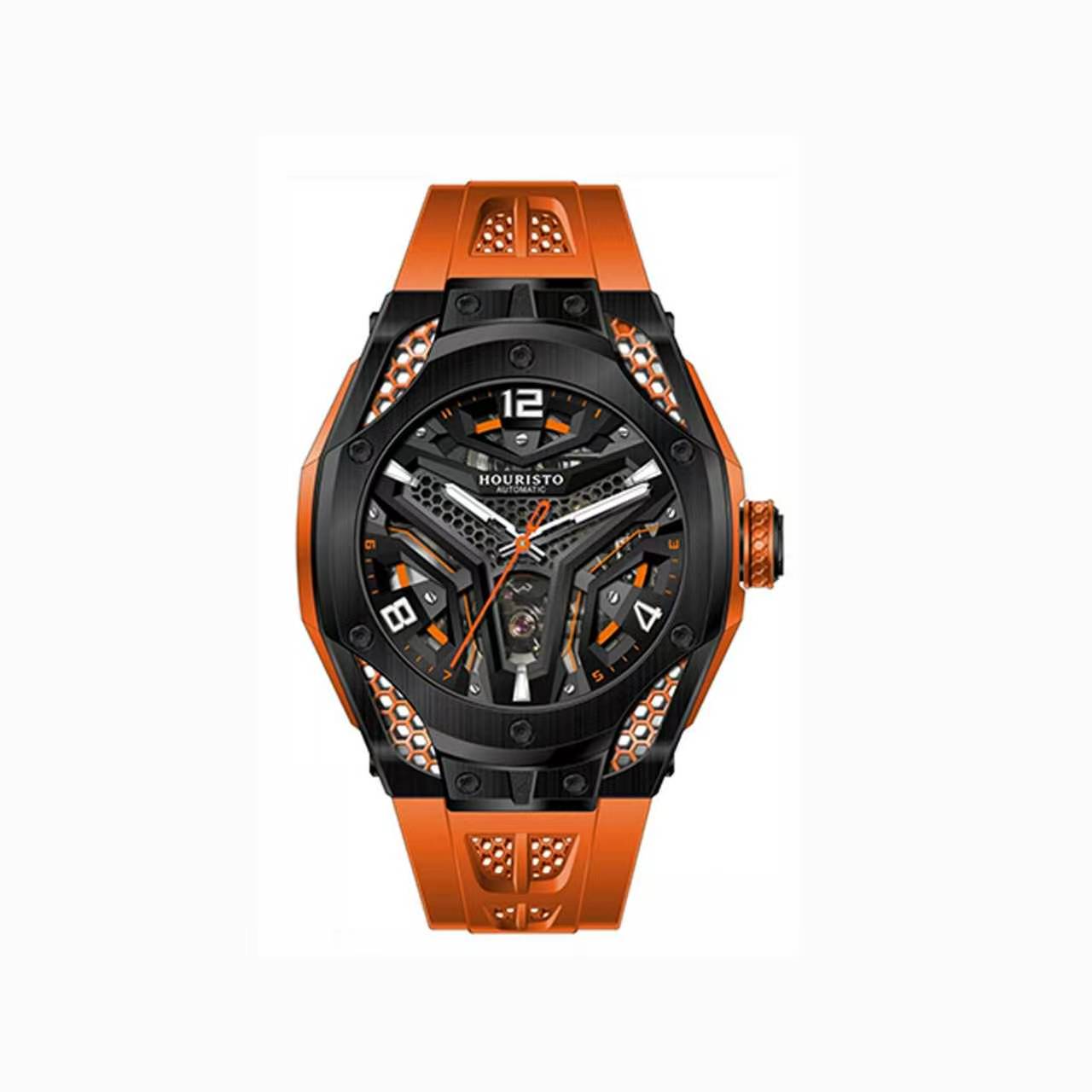 GELATU 6007 Men's Automatic Skeleton Mechanical Watch - Trendy Waterproof Sports Wristwatch with Silicone Strap