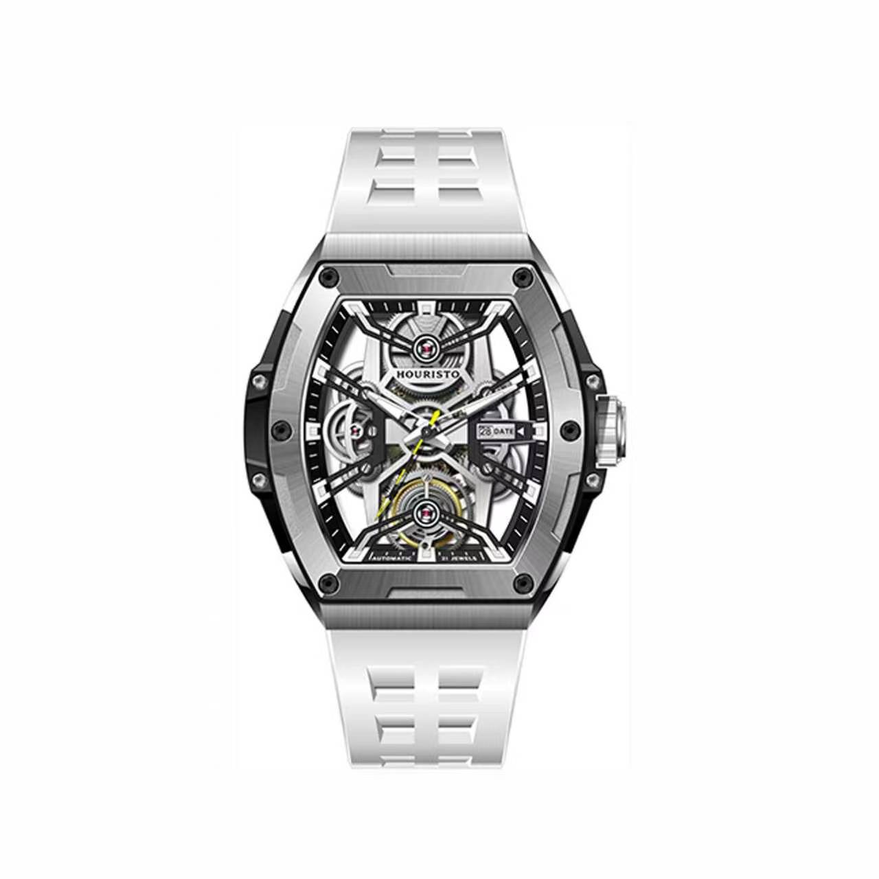 GELATU Men's Automatic Mechanical Tonneau Watch - Trendy Skeleton Waterproof Sport Watch