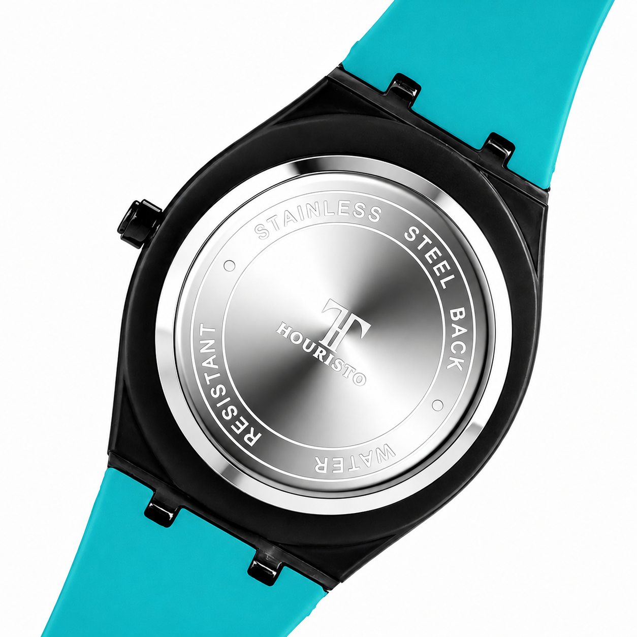HOURISTO Eye-catching Quartz Watch - Black Octagonal Bezel Turquoise Strap Waterproof Daily