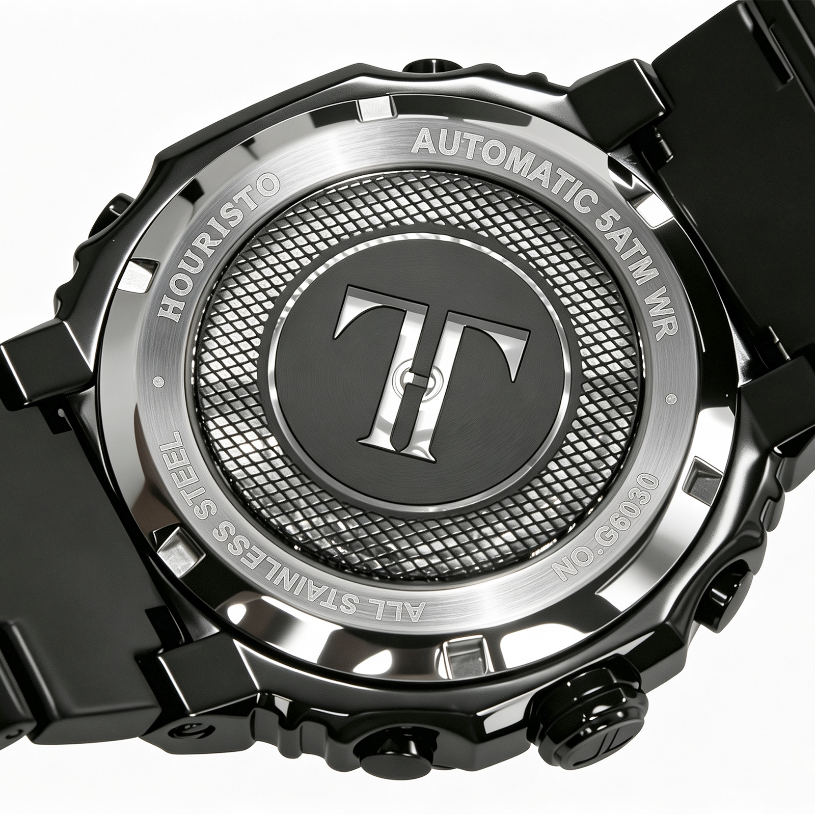 Houristo Men's Black Automatic Chronograph Watch – Stainless Steel Multifunction Day-Date 50M Water Resistant Wristwatch