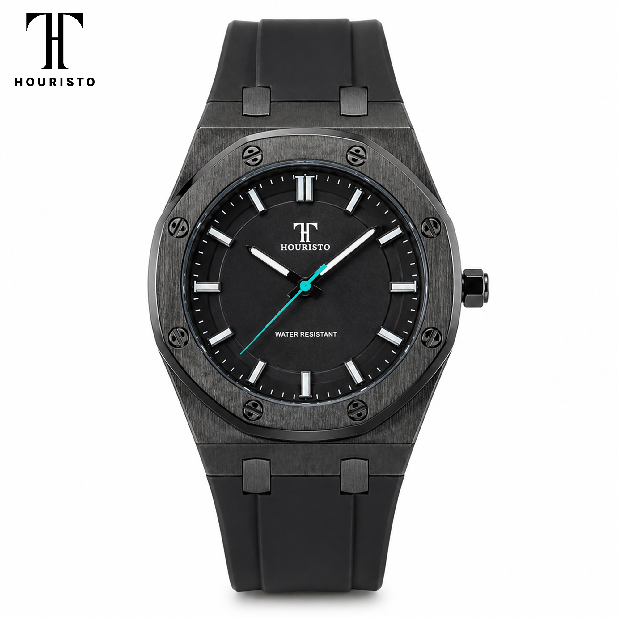 HOURISTO Men's Fashion Watch - Black Octagonal Bezel Water Resistant Sport Casual Watch