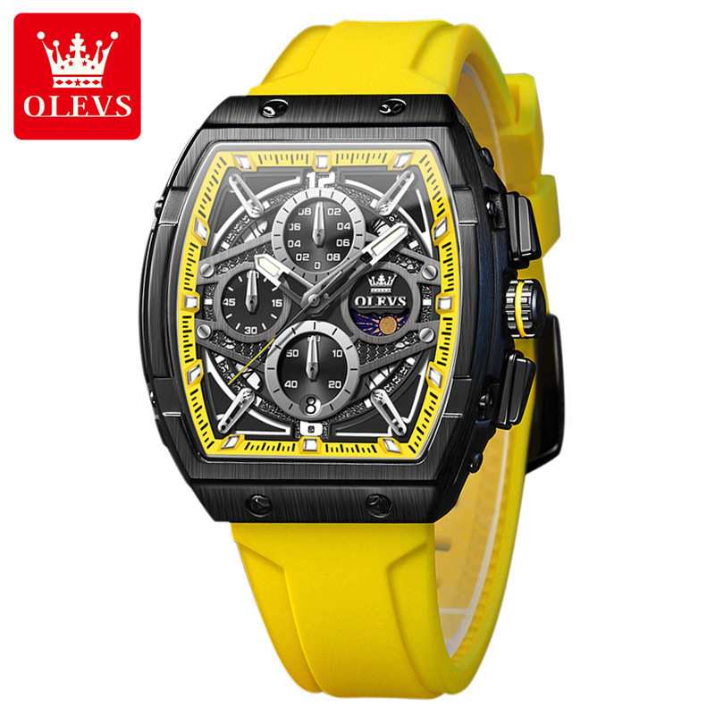OLEVS Men's Tonneau Chronograph Watch – Premium Waterproof Quartz Sports Watch with Durable Silicone Strap