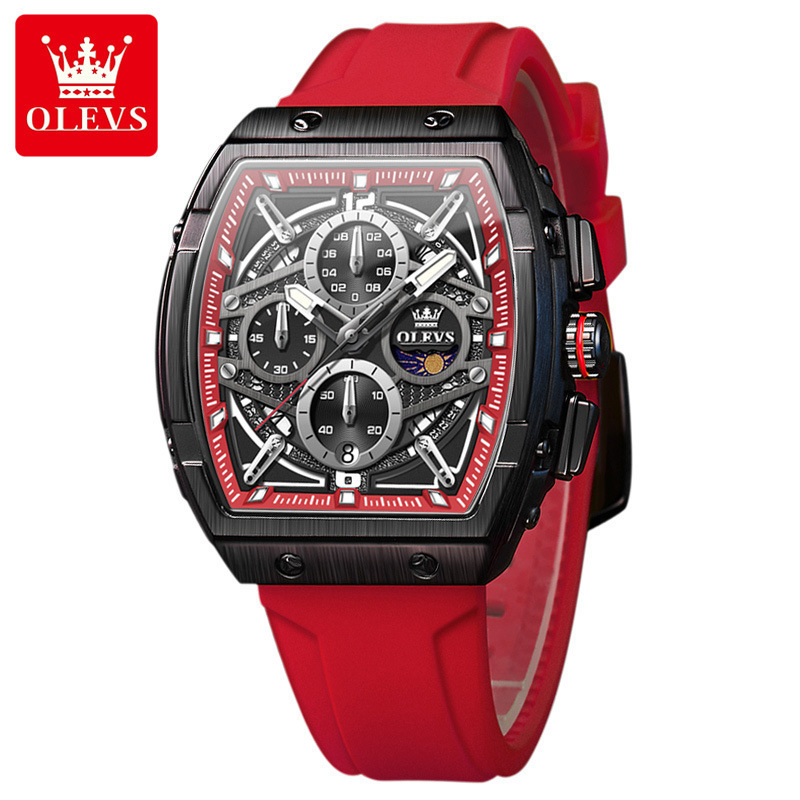 OLEVS Men's Tonneau Chronograph Watch – Premium Waterproof Quartz Sports Watch with Durable Silicone Strap