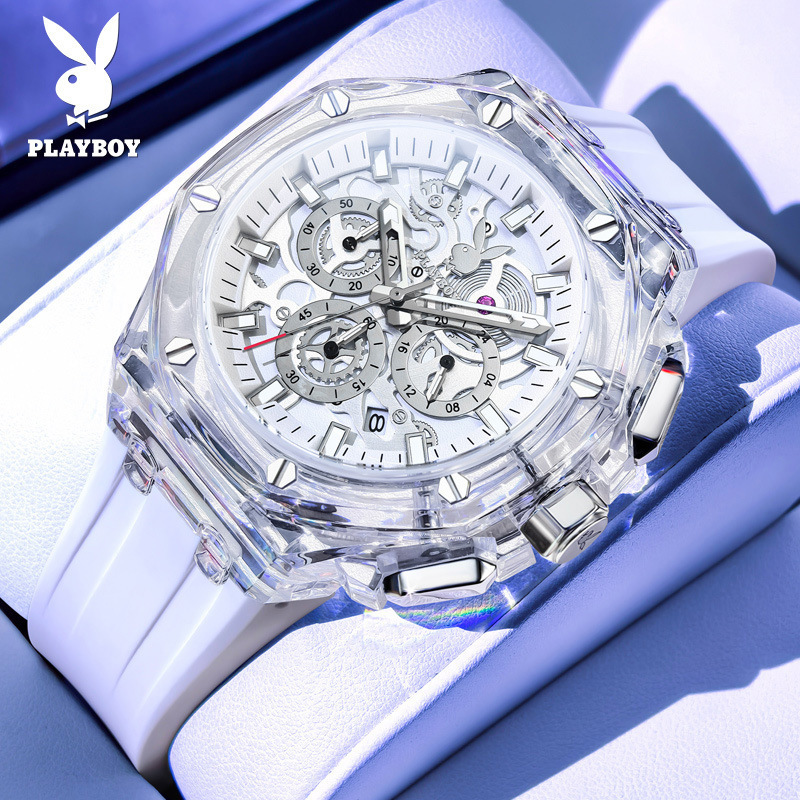 Playboy Men's Transparent Sport Watch - Quartz Waterproof Fashion Wristwatch