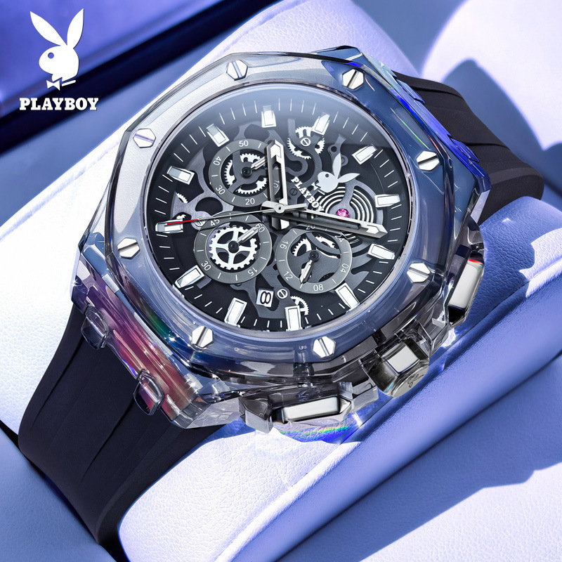 Playboy Men's Transparent Sport Watch - Quartz Waterproof Fashion Wristwatch