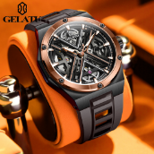 GELATU 6006 Men's Automatic Skeleton Mechanical Watch - Luxury Sports Style with Silicone Strap