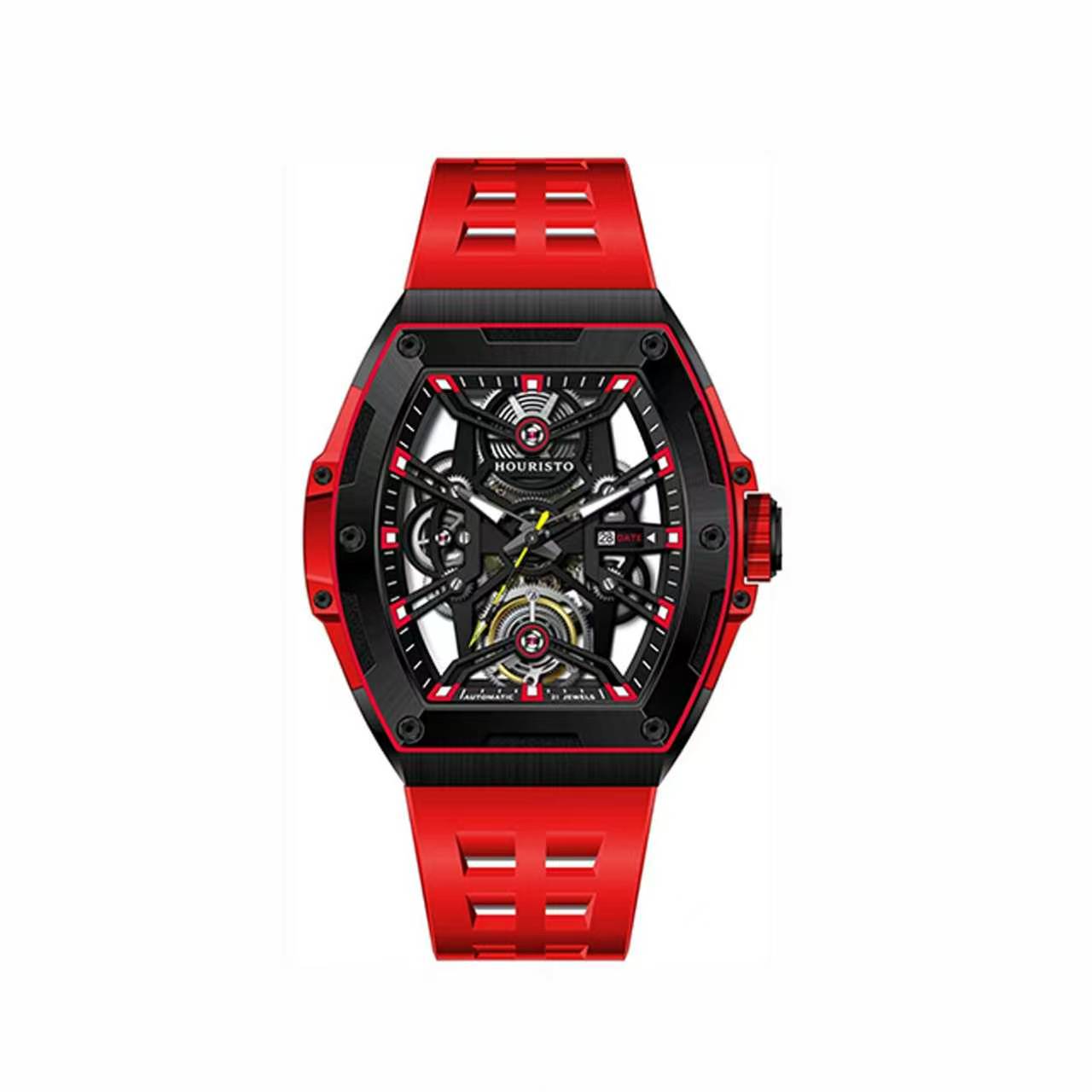 GELATU Men's Automatic Mechanical Tonneau Watch - Trendy Skeleton Waterproof Sport Watch