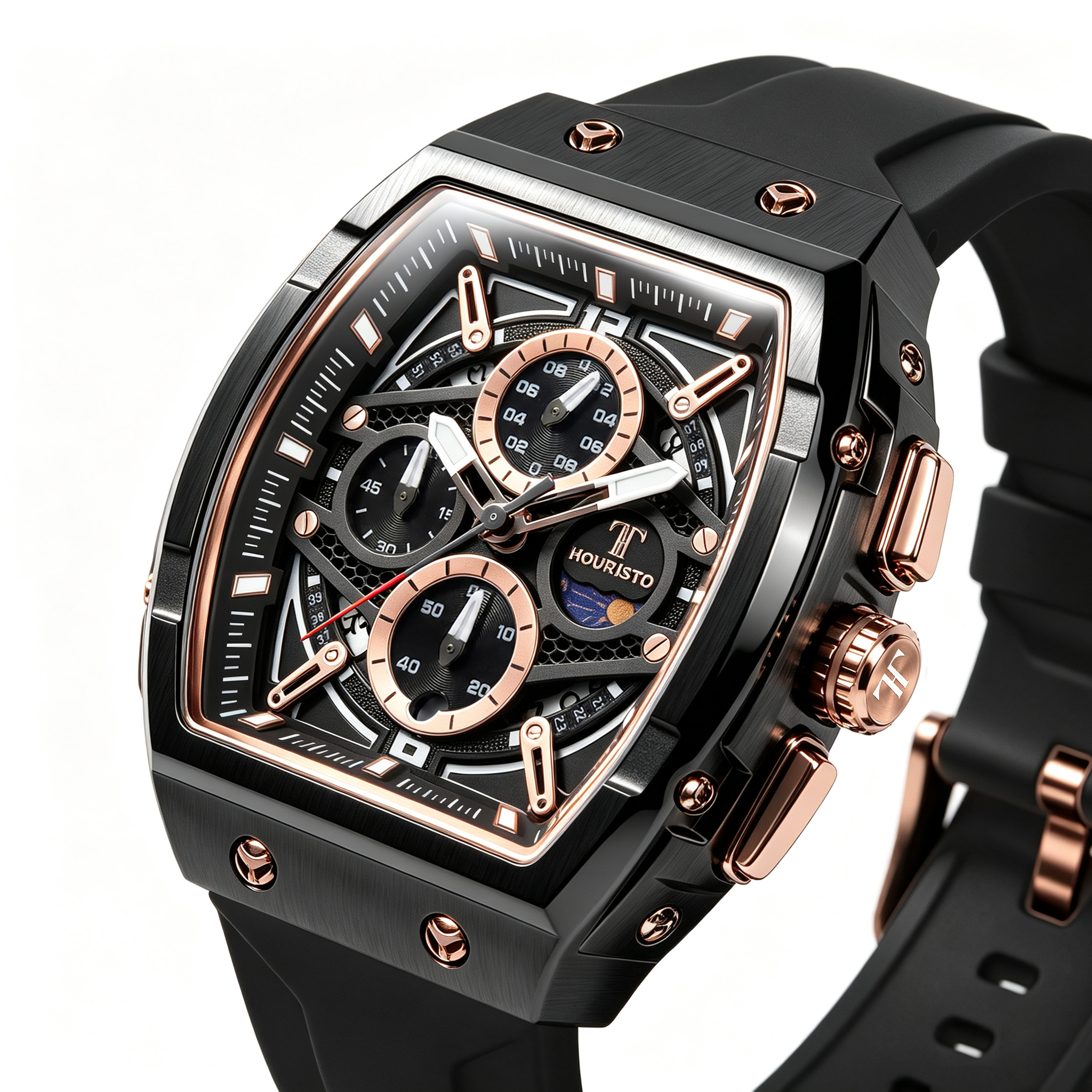 HOURISTO Chronograph Watch - Skeleton Dial Moon Phase Waterproof Sport Watch