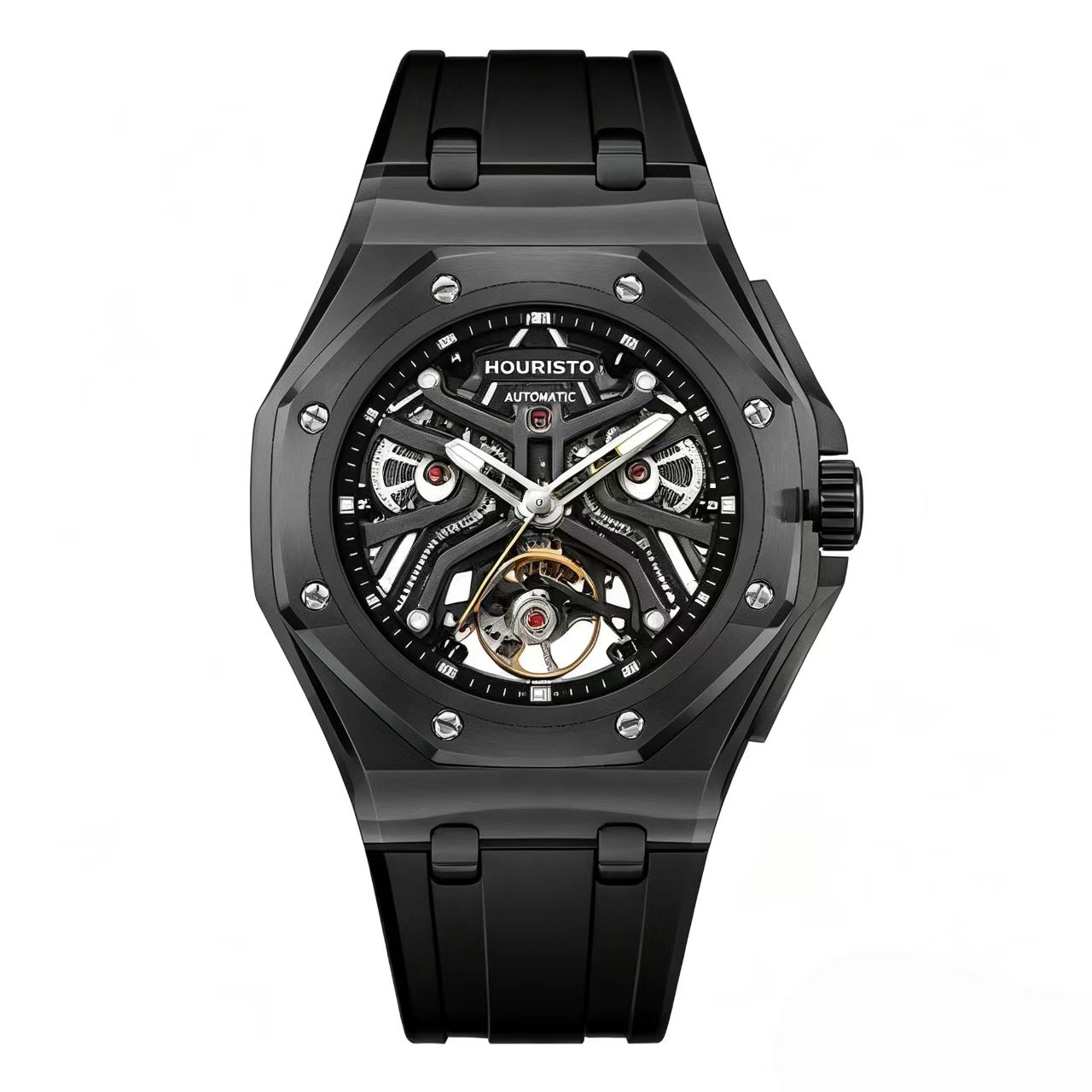 GELATU 8002 Men's Automatic Mechanical Skeleton Watch with Transparent Case