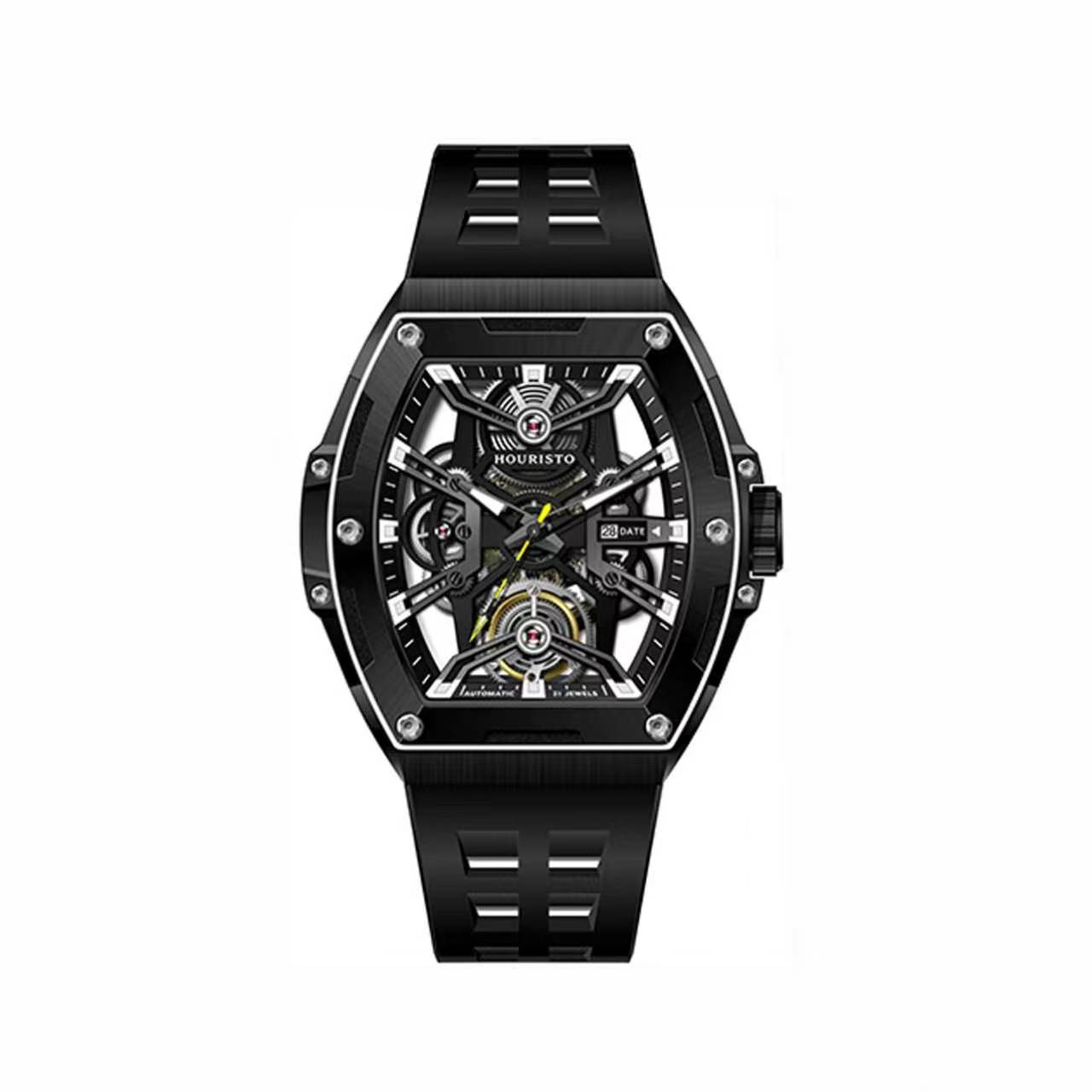 GELATU Men's Automatic Mechanical Tonneau Watch - Trendy Skeleton Waterproof Sport Watch