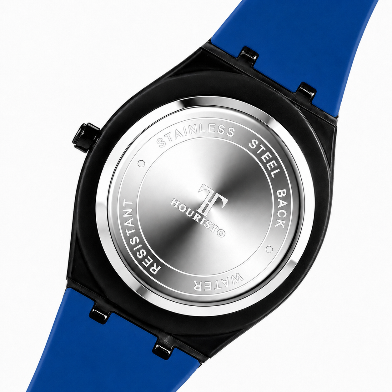 HOURISTO Refined Luxury Watch - Black Dial Blue Details Silicone Strap Octagonal Bezel Daily