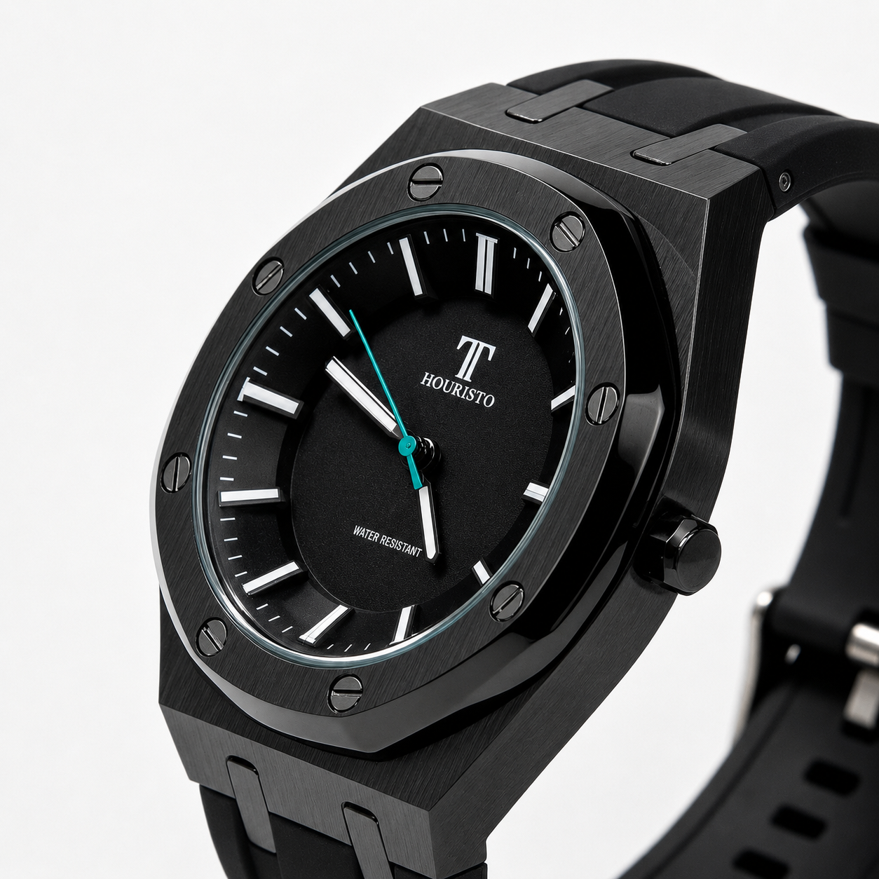 HOURISTO Men's Fashion Watch - Black Octagonal Bezel Water Resistant Sport Casual Watch