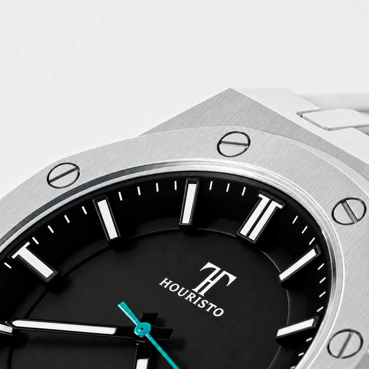 HOURISTO Premium Quartz Watch - Silver Octagonal Case Black Dial White Rubber Strap Waterproof