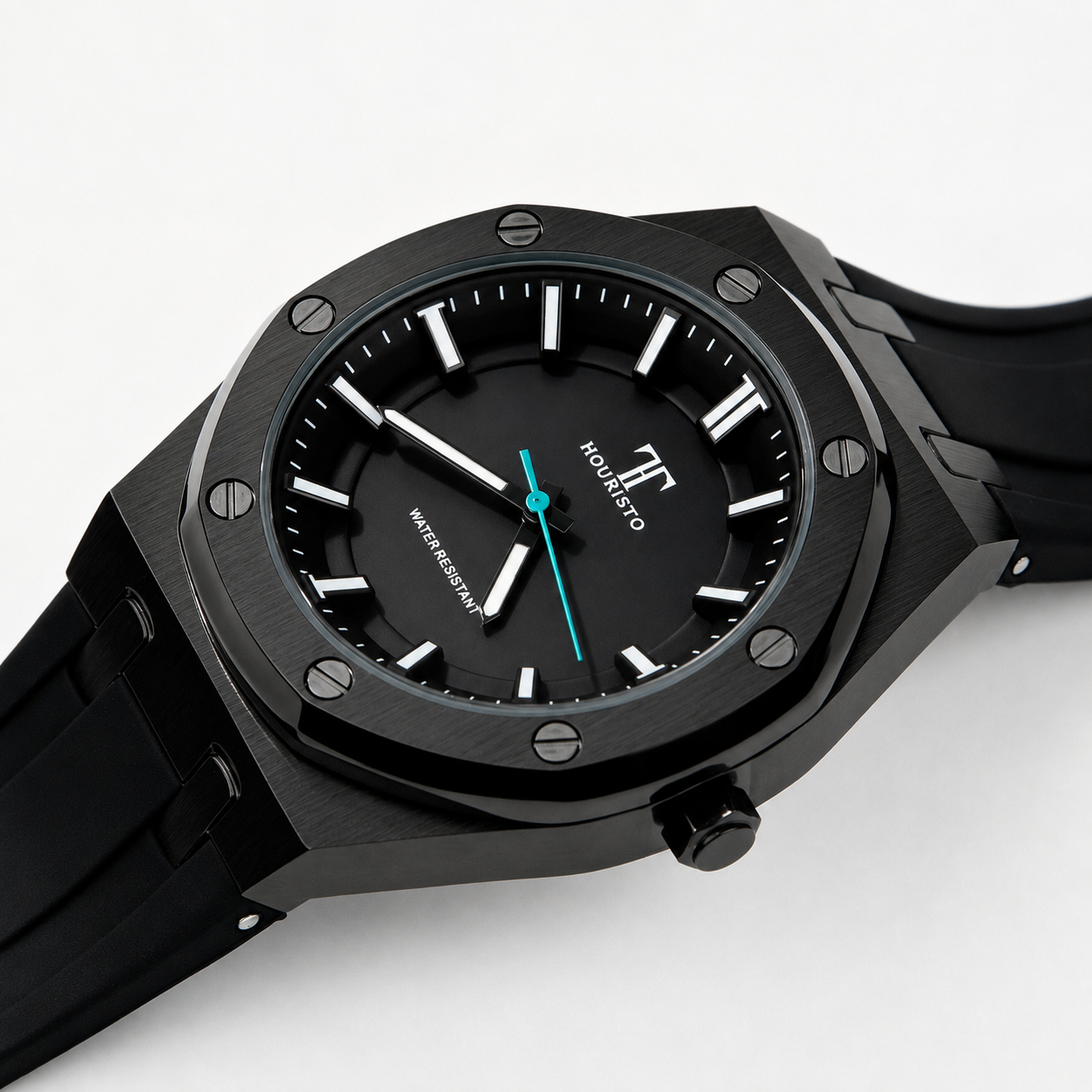 HOURISTO Men's Fashion Watch - Black Octagonal Bezel Water Resistant Sport Casual Watch