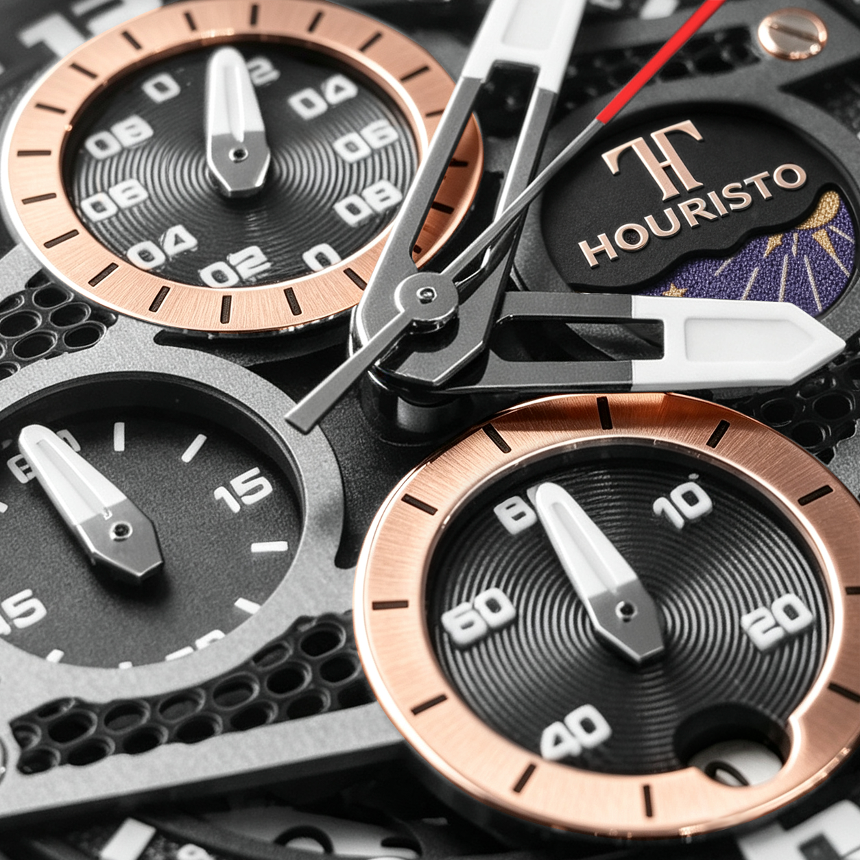 HOURISTO Chronograph Watch - Skeleton Dial Moon Phase Waterproof Sport Watch