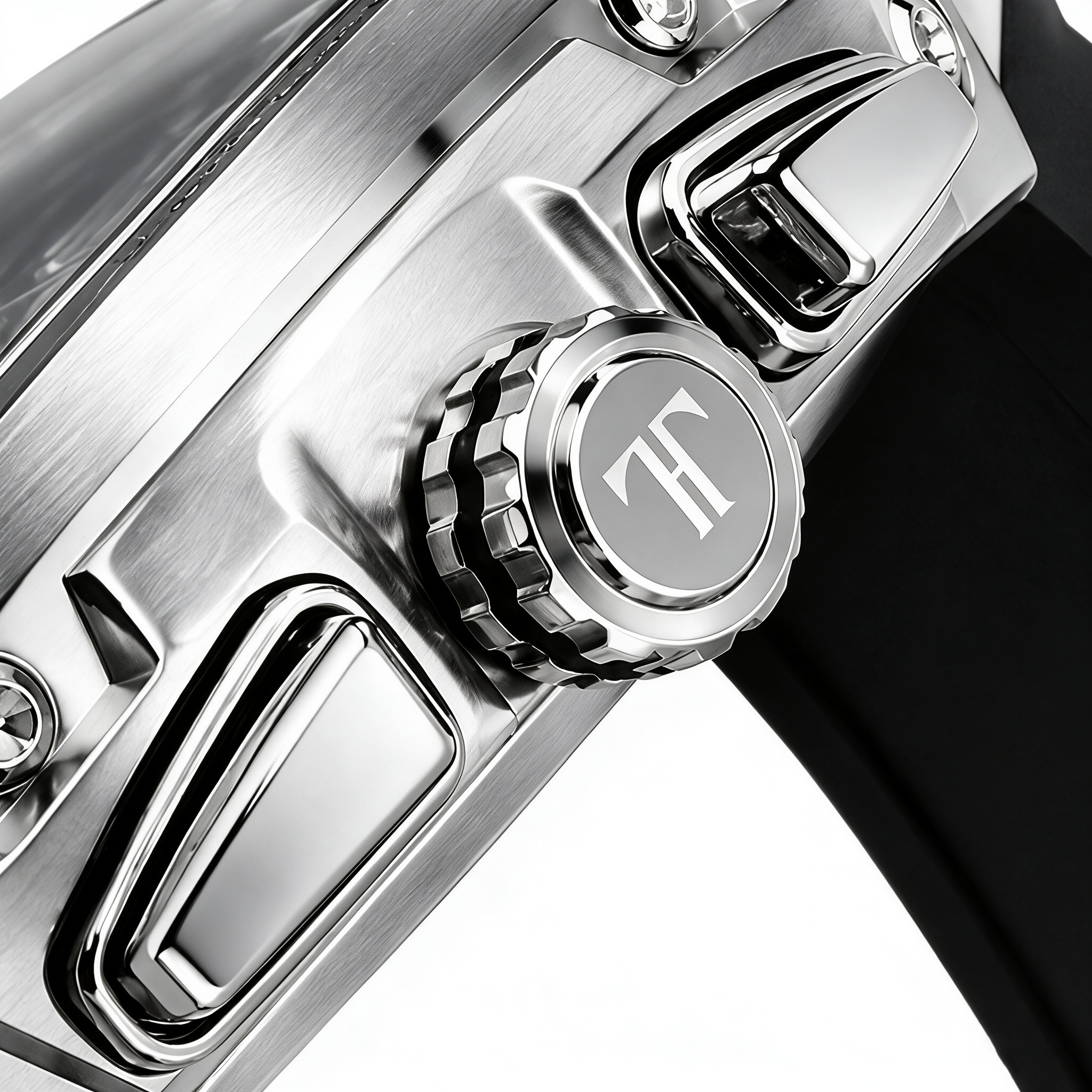 Houristo Skeleton Automatic Watch – Silver Tonneau Stainless Steel Case Multi-Function Chronograph with Moon Phase, Black Silicone Strap
