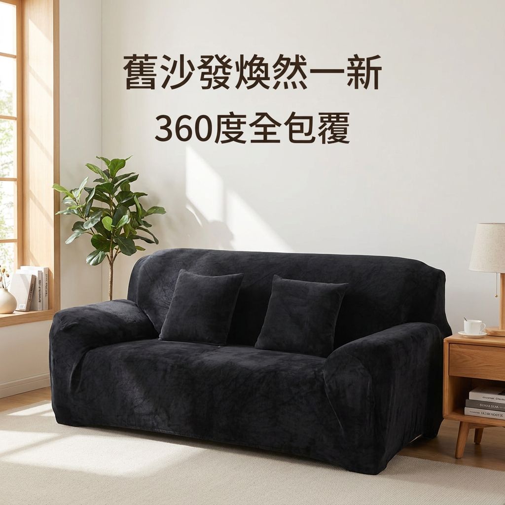 彈力沙發套毛絨全包加厚全蓋三人布藝沙發罩純色
